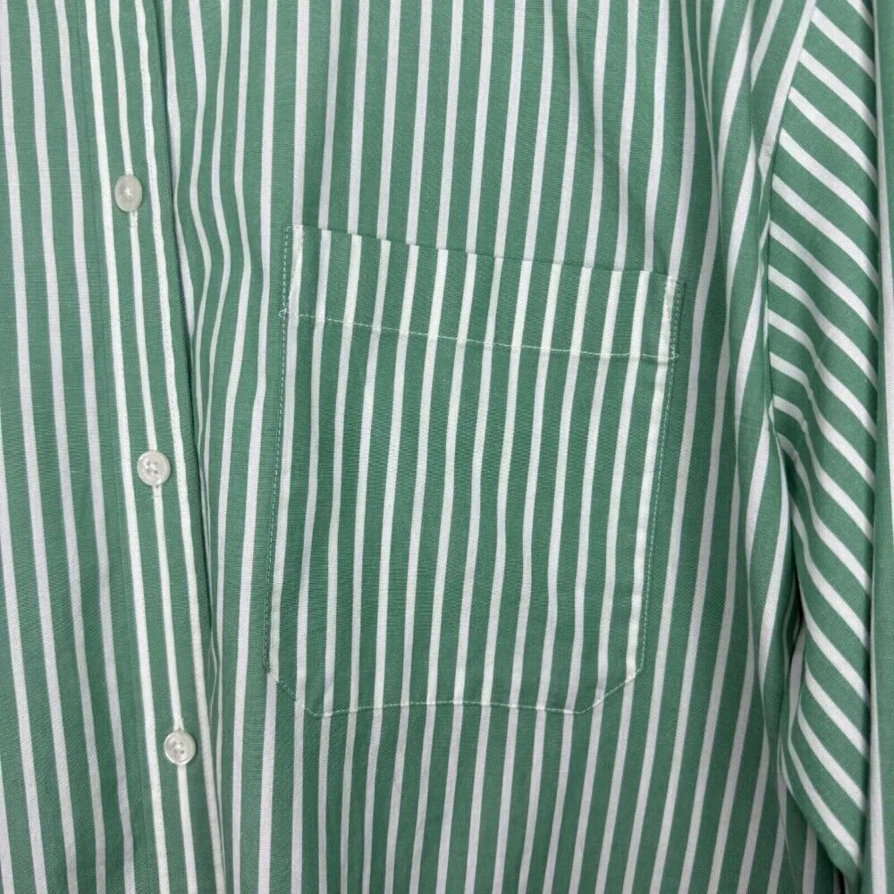 J. Crew Men’s Button Down Green White Stripe Dress Shirt Golf Men’s Size XL